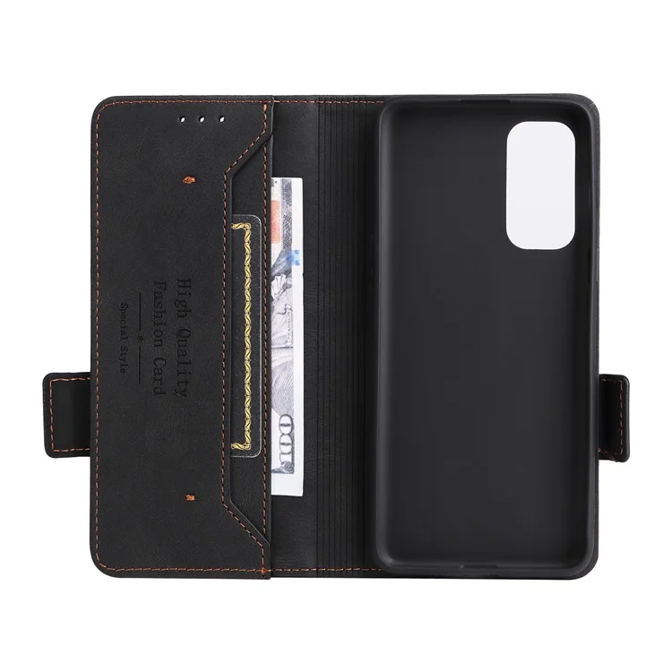For OnePlus Nord 2 5G Side Magnetic Clasps Hardware Design Cover Leather+TPU Smartphone Case Shell with Wallet Stand - Black