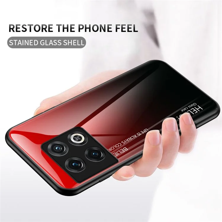 Custodia posteriore in vetro temperato e PC colorato sfumato per OnePlus 10 Pro 5G, custodia per telefono con cornice in TPU anti-graffio - Rosso sfumato nero