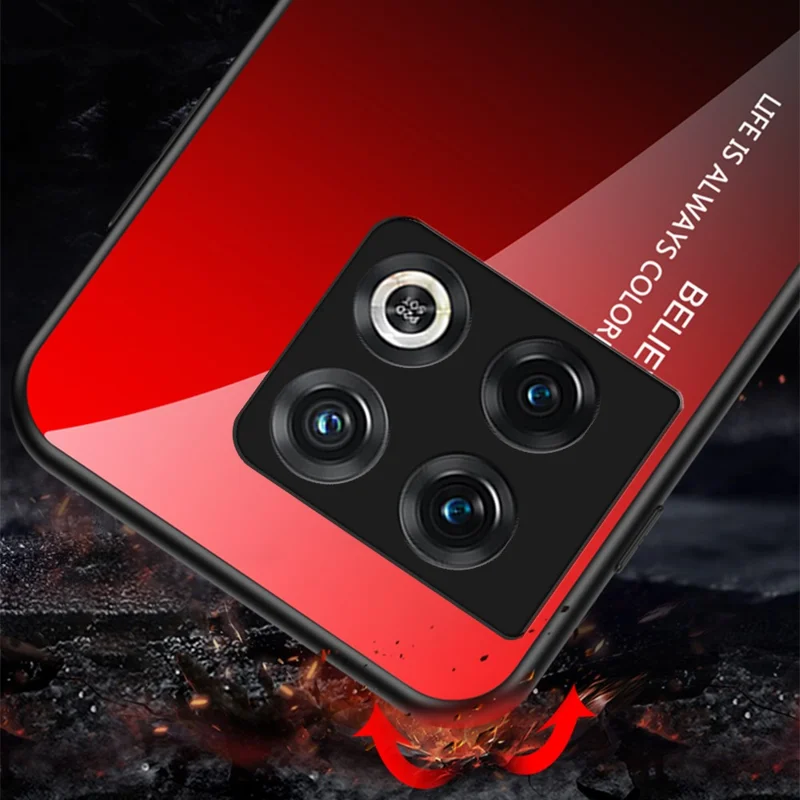 Gradient Color Hard PC + Tempered Glass Back Case for OnePlus 10 Pro 5G, Anti-scratch TPU Frame Phone Cover - Black