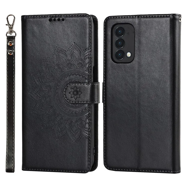 For OnePlus Nord N200 5G R61 Texture Felled Seam Pattern Imprinted Leather Cover Stand Wallet Phone Case - Black