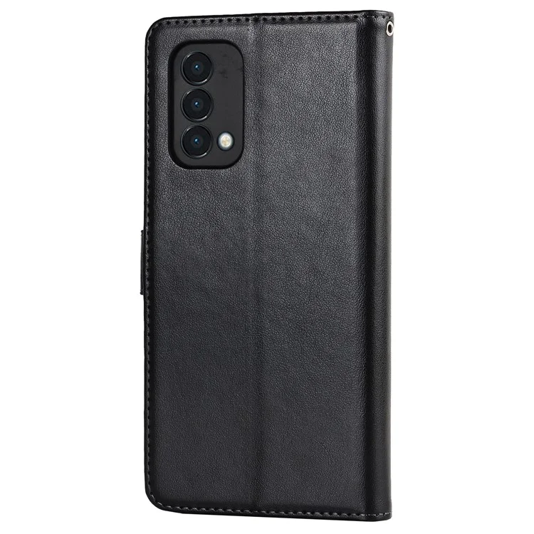 For OnePlus Nord N200 5G R61 Texture Felled Seam Pattern Imprinted Leather Cover Stand Wallet Phone Case - Black