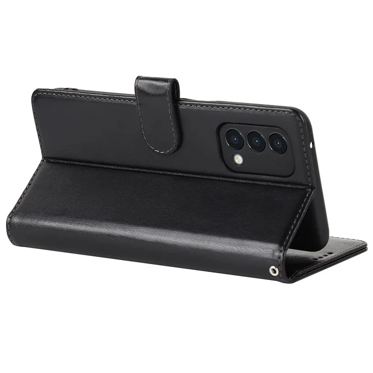For OnePlus Nord N200 5G R61 Texture Felled Seam Pattern Imprinted Leather Cover Stand Wallet Phone Case - Black