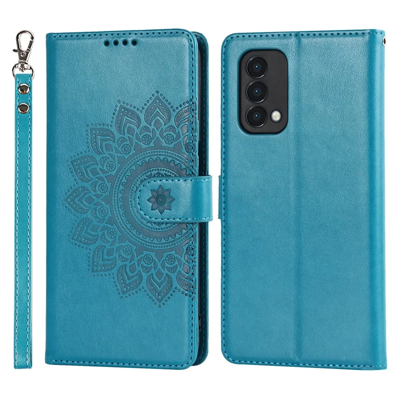 For OnePlus Nord N200 5G R61 Texture Felled Seam Pattern Imprinted Leather Cover Stand Wallet Phone Case - Blue