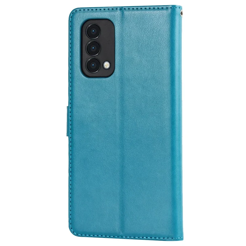 For OnePlus Nord N200 5G R61 Texture Felled Seam Pattern Imprinted Leather Cover Stand Wallet Phone Case - Blue