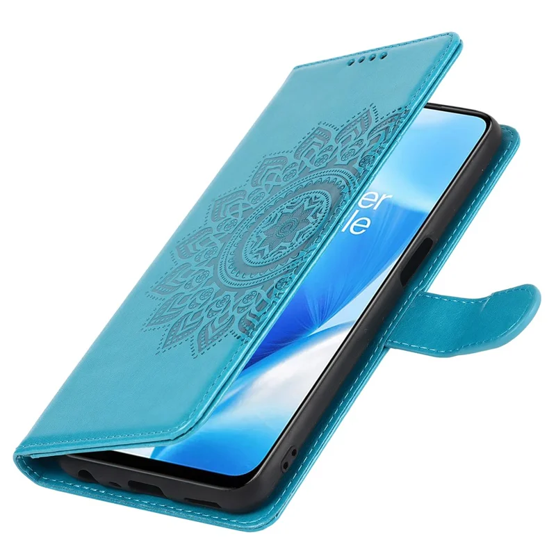 For OnePlus Nord N200 5G R61 Texture Felled Seam Pattern Imprinted Leather Cover Stand Wallet Phone Case - Blue
