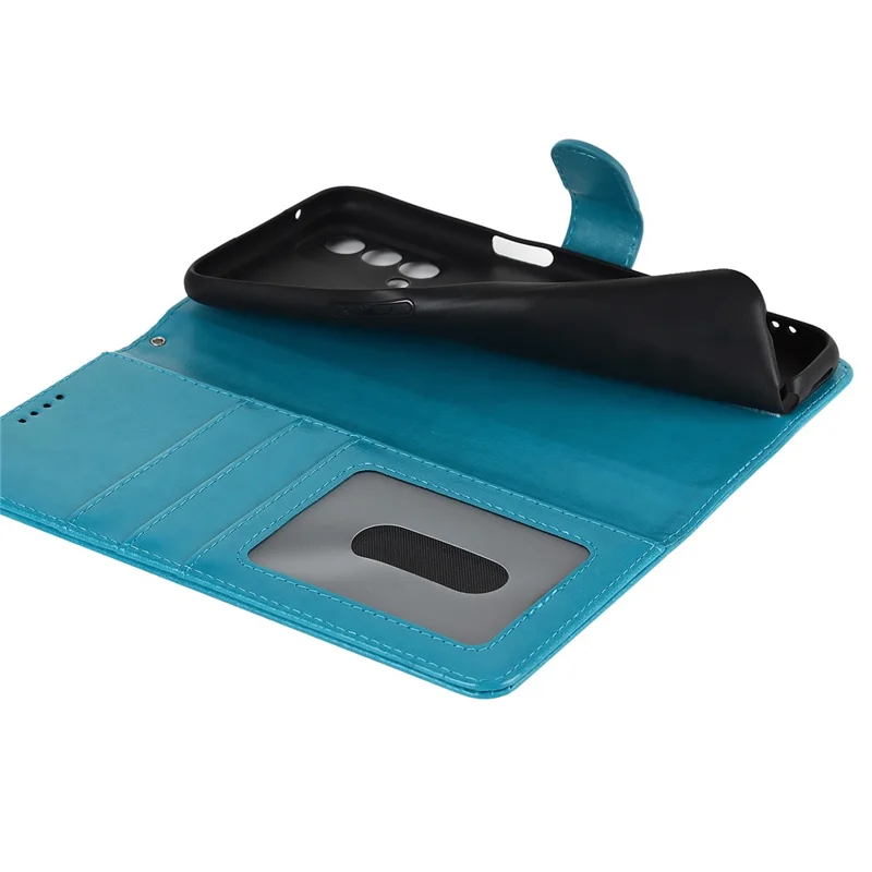 For OnePlus Nord N200 5G R61 Texture Felled Seam Pattern Imprinted Leather Cover Stand Wallet Phone Case - Blue