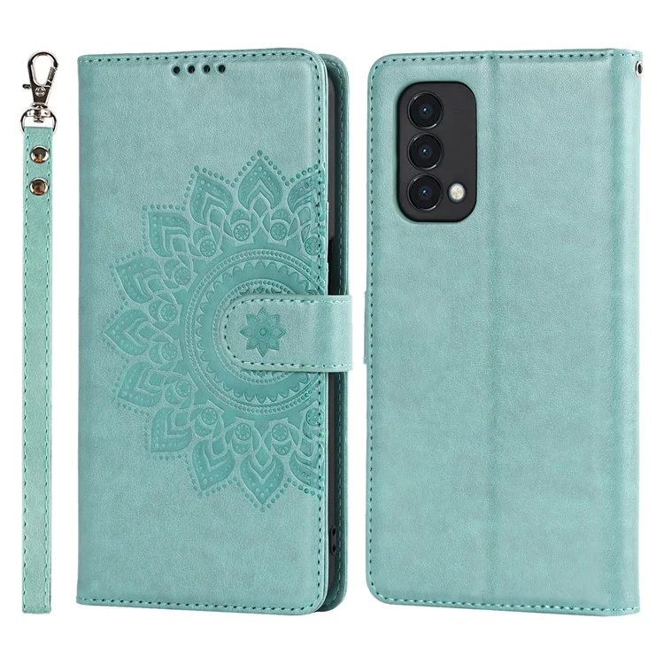 Per OnePlus Nord N200 5G R61 Texture Abbassata Modello di Cucitura Impronta Copertina Copertina Portafoglio Telefono Telefono - Verde Chiaro