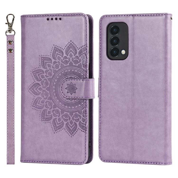 For OnePlus Nord N200 5G R61 Texture Felled Seam Pattern Imprinted Leather Cover Stand Wallet Phone Case - Purple