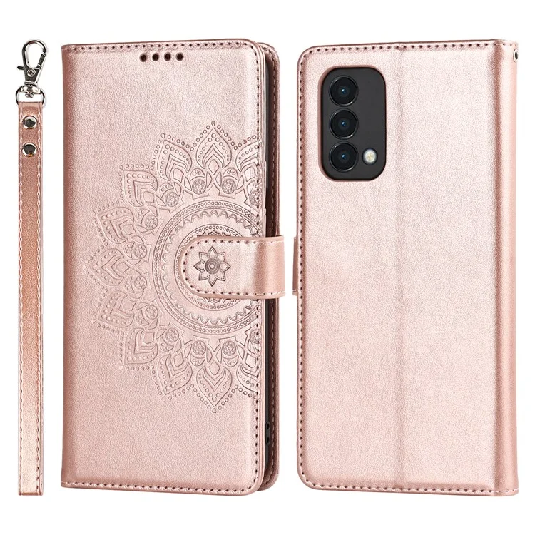 Per OnePlus Nord N200 5G R61 Texture Abbassata Modello di Cucitura Impronta Copertina Copertina Portafoglio Telefono Telefono - Oro Rosa