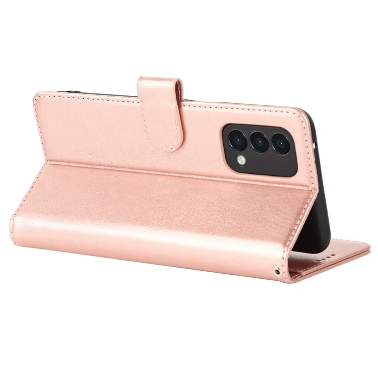 Per OnePlus Nord N200 5G R61 Texture Abbassata Modello di Cucitura Impronta Copertina Copertina Portafoglio Telefono Telefono - Oro Rosa