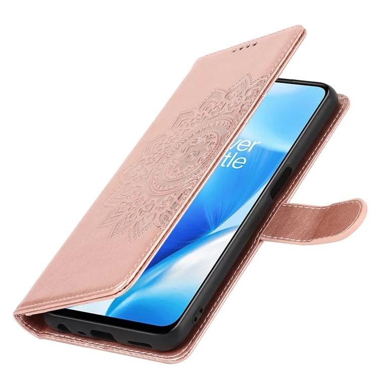 Per OnePlus Nord N200 5G R61 Texture Abbassata Modello di Cucitura Impronta Copertina Copertina Portafoglio Telefono Telefono - Oro Rosa