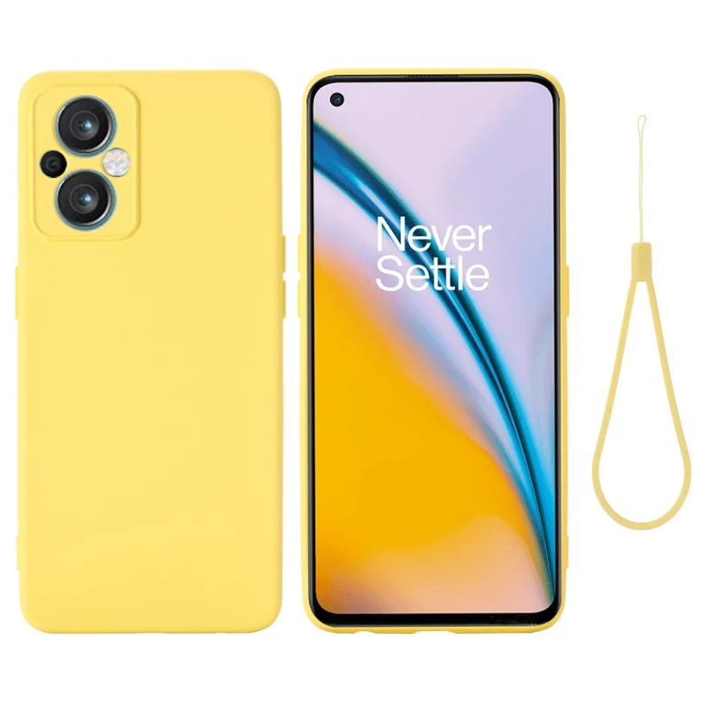 For OnePlus Nord N20 5G Solid Color Liquid Silicone Phone Protector Scratch-resistant Shell Cover with Strap - Yellow