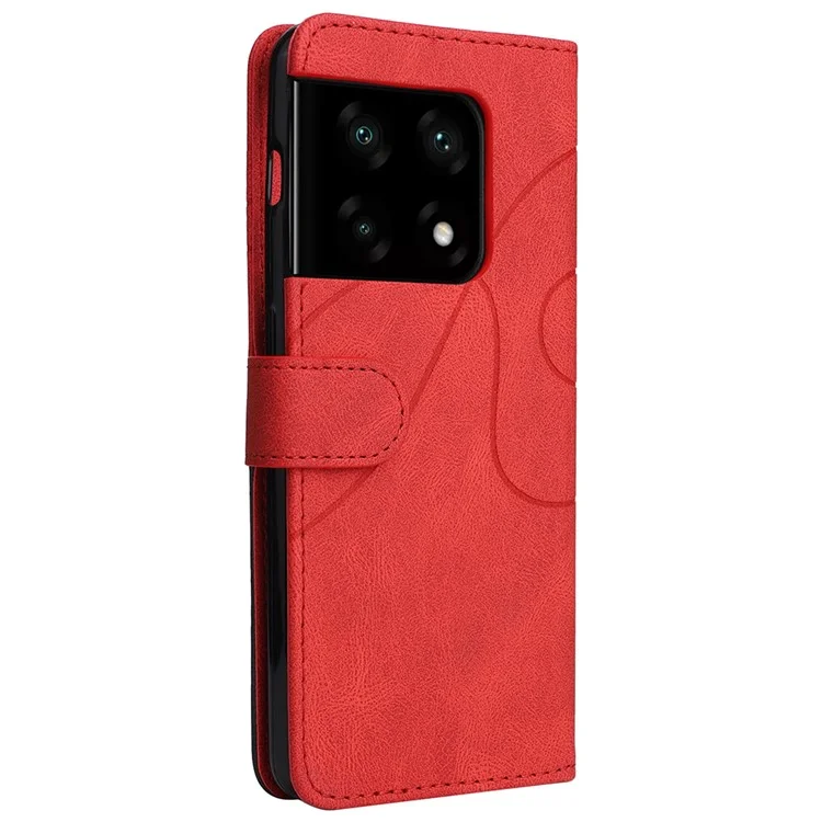 For OnePlus 10 Pro 5G, Leather Case Wallet Stand Color Splicing Phone Cover - Red