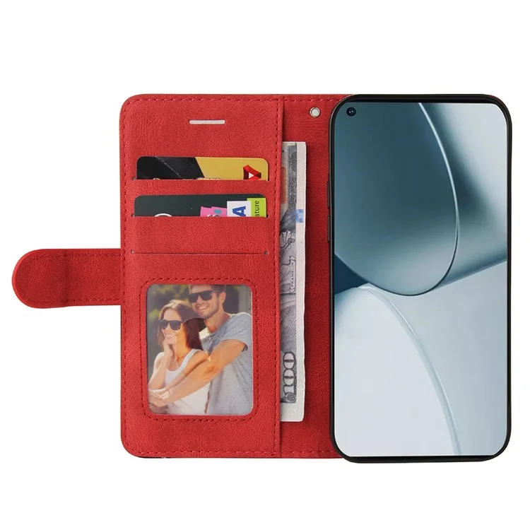 For OnePlus 10 Pro 5G, Leather Case Wallet Stand Color Splicing Phone Cover - Red
