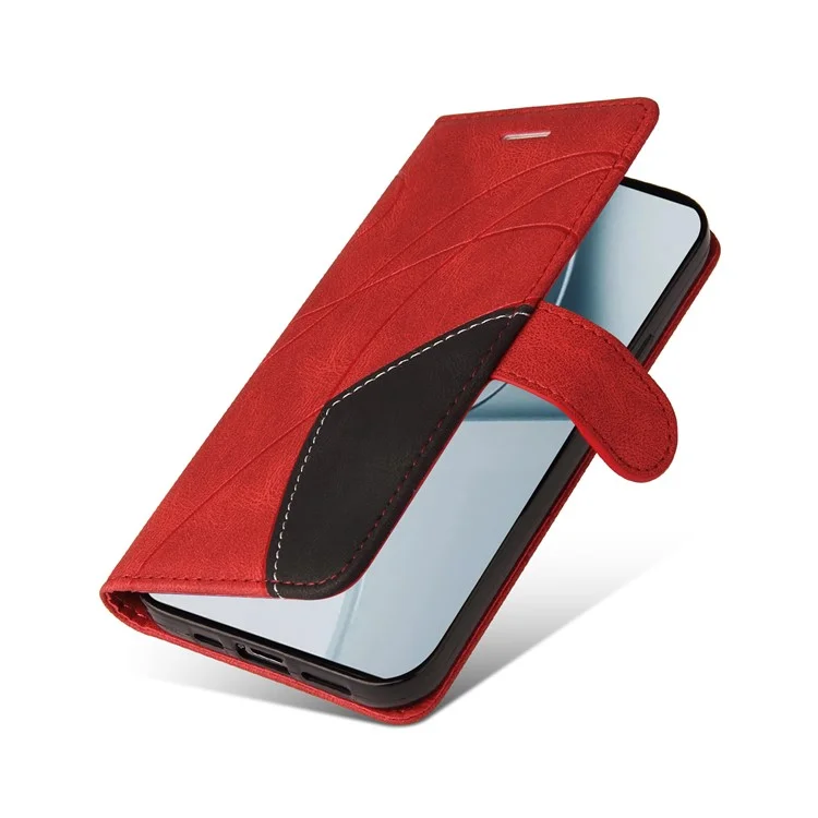 For OnePlus 10 Pro 5G, Leather Case Wallet Stand Color Splicing Phone Cover - Red