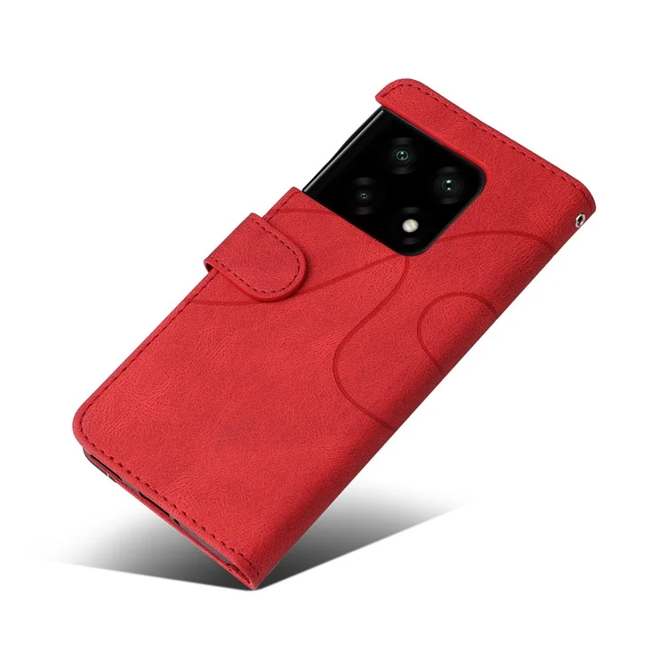 For OnePlus 10 Pro 5G, Leather Case Wallet Stand Color Splicing Phone Cover - Red