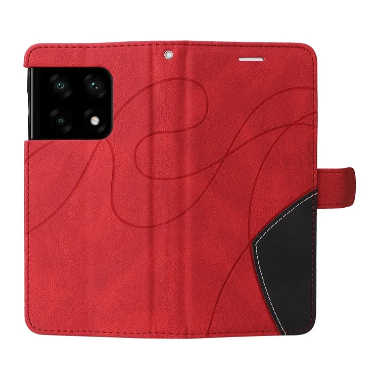 For OnePlus 10 Pro 5G, Leather Case Wallet Stand Color Splicing Phone Cover - Red