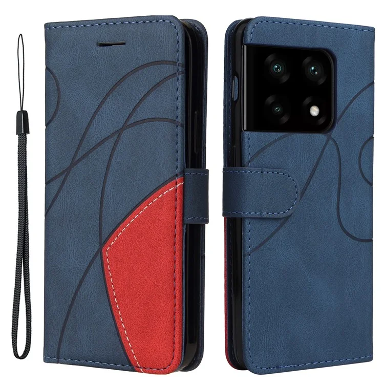 KT Leather Series-1 Color Splicing Phone Case for OnePlus 10 Pro 5G, Custodia Portafoglio in Pelle PU con Supporto - Blu