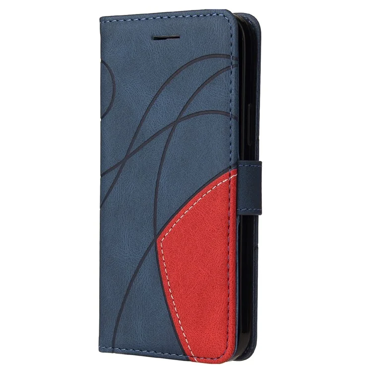 KT Leather Series-1 Color Splicing Phone Case for OnePlus 10 Pro 5G, Custodia Portafoglio in Pelle PU con Supporto - Blu