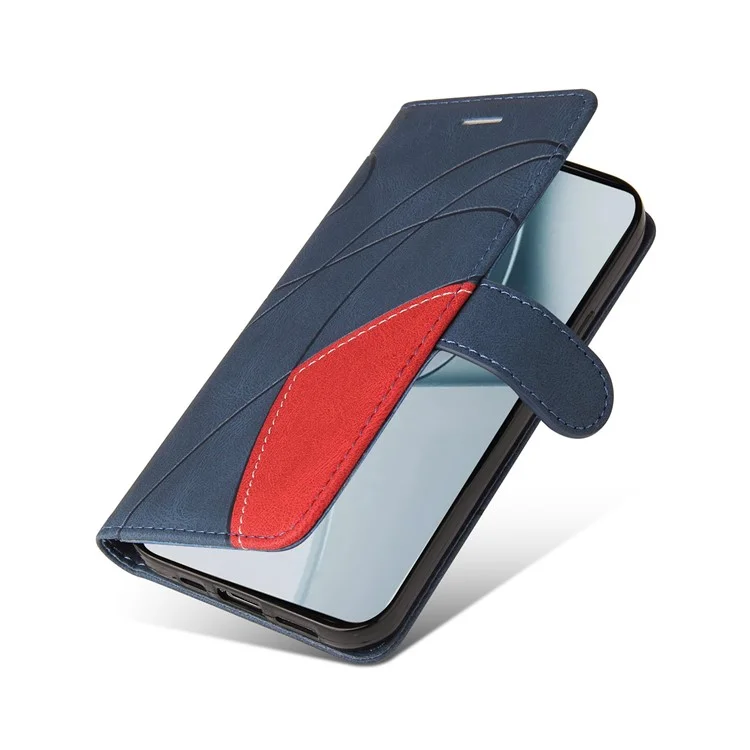KT Leather Series-1 Color Splicing Phone Case for OnePlus 10 Pro 5G, Custodia Portafoglio in Pelle PU con Supporto - Blu