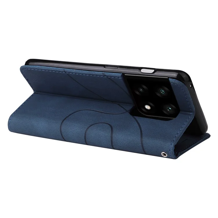 KT Leather Series-1 Color Splicing Phone Case for OnePlus 10 Pro 5G, Custodia Portafoglio in Pelle PU con Supporto - Blu