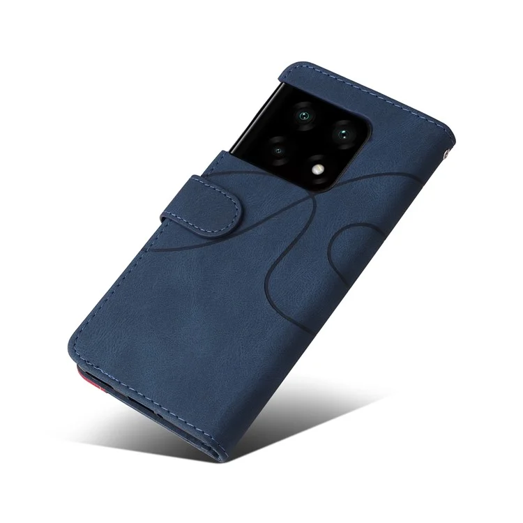 KT Leather Series-1 Color Splicing Phone Case for OnePlus 10 Pro 5G, Custodia Portafoglio in Pelle PU con Supporto - Blu