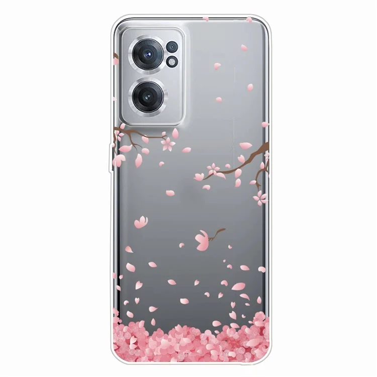 Flexible Transparent Patterned TPU Cover for OnePlus Nord CE 2 5G, IMD Mobile Phone Case Accessory - Fallen Flowers
