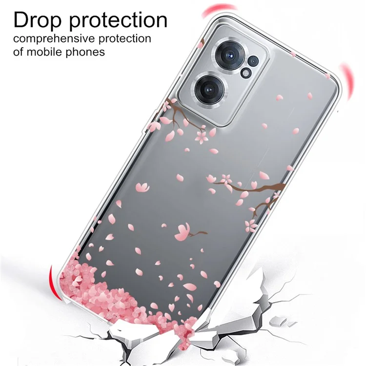 Flexible Transparent Patterned TPU Cover for OnePlus Nord CE 2 5G, IMD Mobile Phone Case Accessory - Fallen Flowers