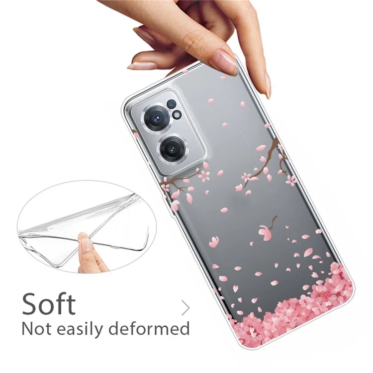 Flexible Transparent Patterned TPU Cover for OnePlus Nord CE 2 5G, IMD Mobile Phone Case Accessory - Fallen Flowers