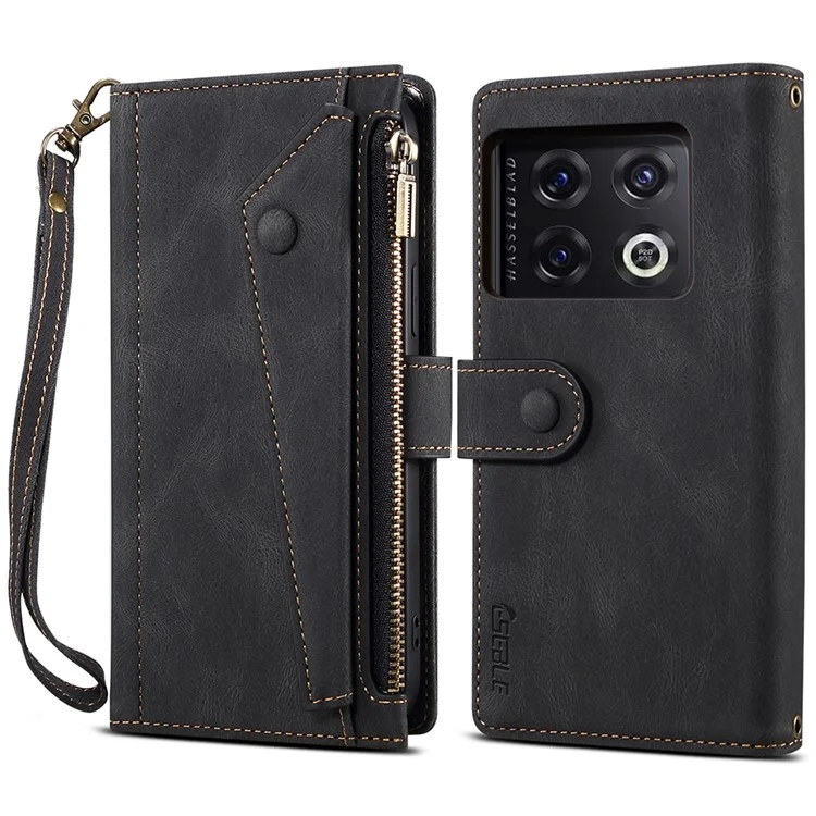 ESEBLE Pour OnePlus 10 Pro 5G Étui Portefeuille Pliable Multi-fonctionnel Pochette Zippée - Noir