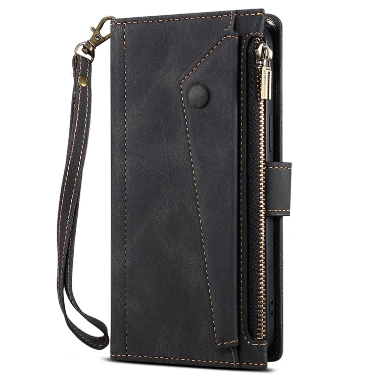 ESEBLE Pour OnePlus 10 Pro 5G Étui Portefeuille Pliable Multi-fonctionnel Pochette Zippée - Noir