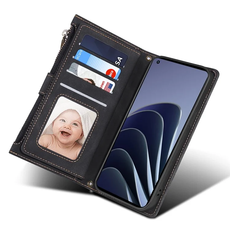 ESEBLE Pour OnePlus 10 Pro 5G Étui Portefeuille Pliable Multi-fonctionnel Pochette Zippée - Noir