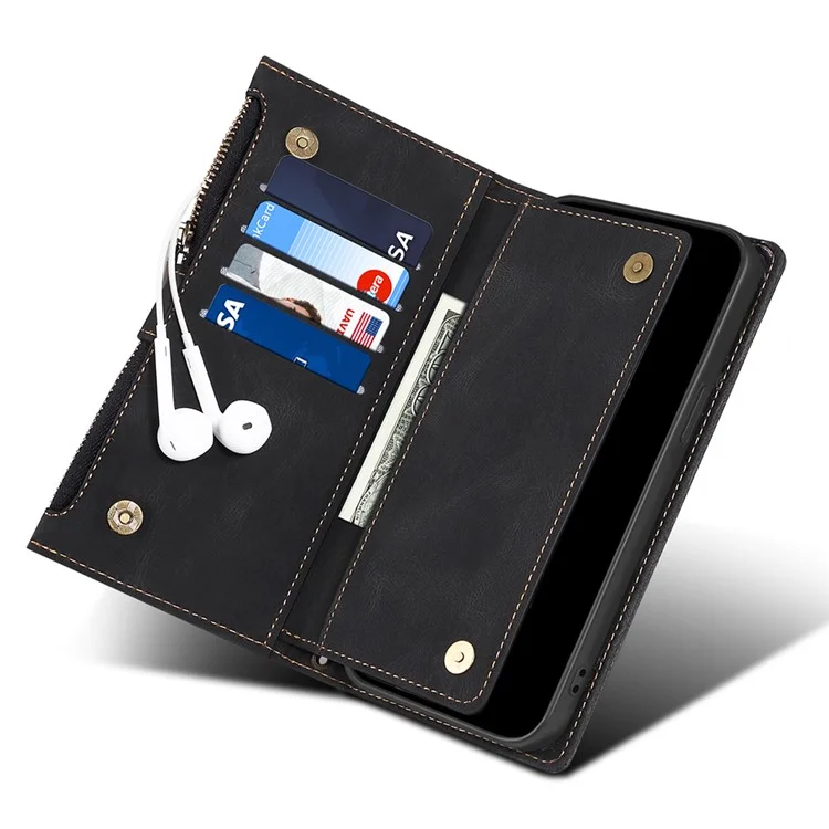 ESEBLE Pour OnePlus 10 Pro 5G Étui Portefeuille Pliable Multi-fonctionnel Pochette Zippée - Noir