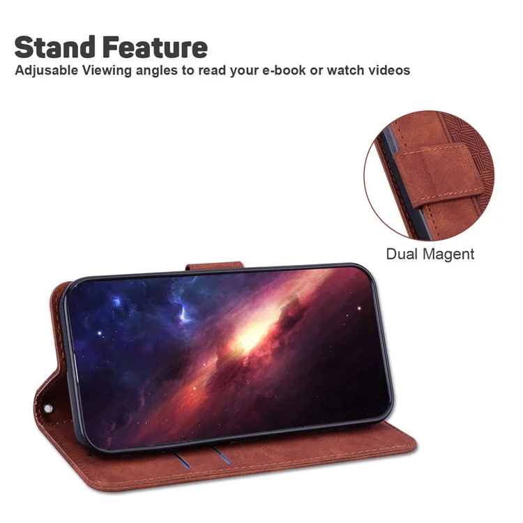 For OnePlus Nord N200 5G Imprinted Geometry Pattern PU Leather Magnetic Protection Cover Folding Stand Wallet Flip Folio Case with Strap - Brown
