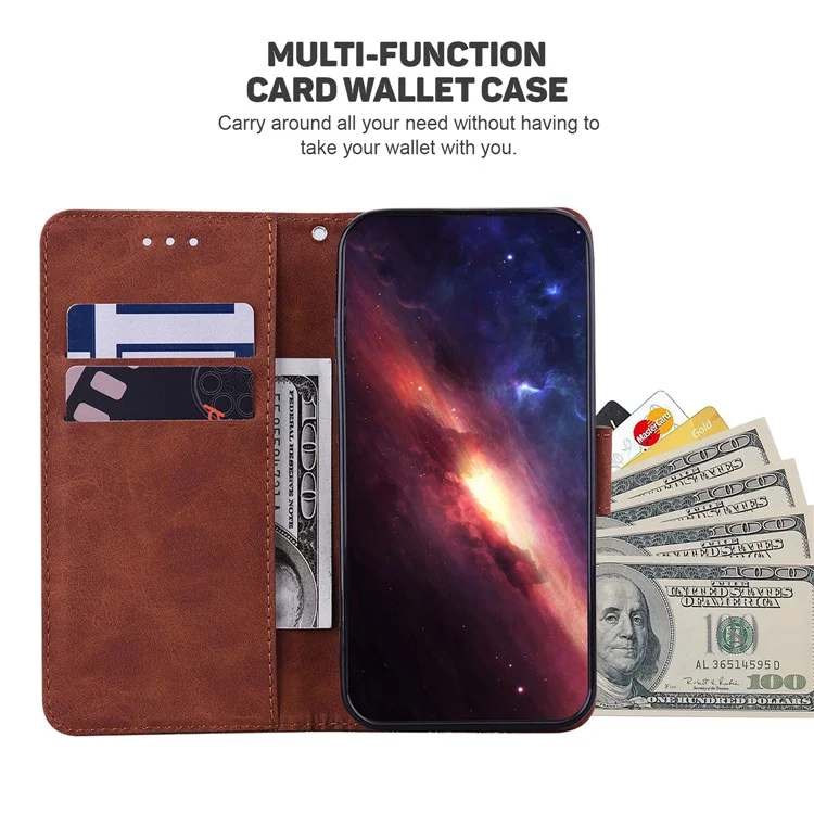 For OnePlus Nord N200 5G Imprinted Geometry Pattern PU Leather Magnetic Protection Cover Folding Stand Wallet Flip Folio Case with Strap - Brown