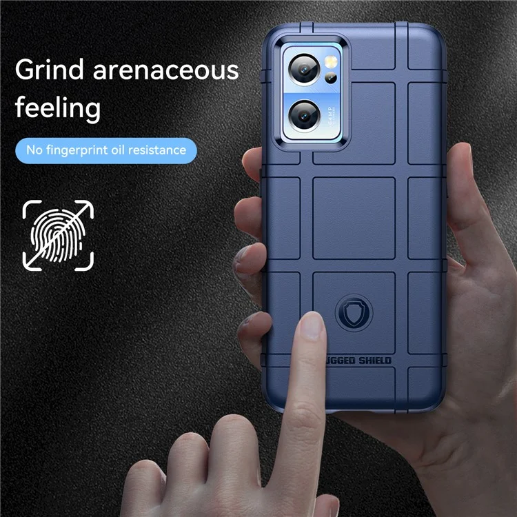 Für OnePlus Nord CE 2 5G Robustes Quadratraster-Design Stoßfestes Verdicktes Weiches TPU-Handyhülle Anti-Fingerabdruck Stoßstange Schützende Abdeckung - Blau