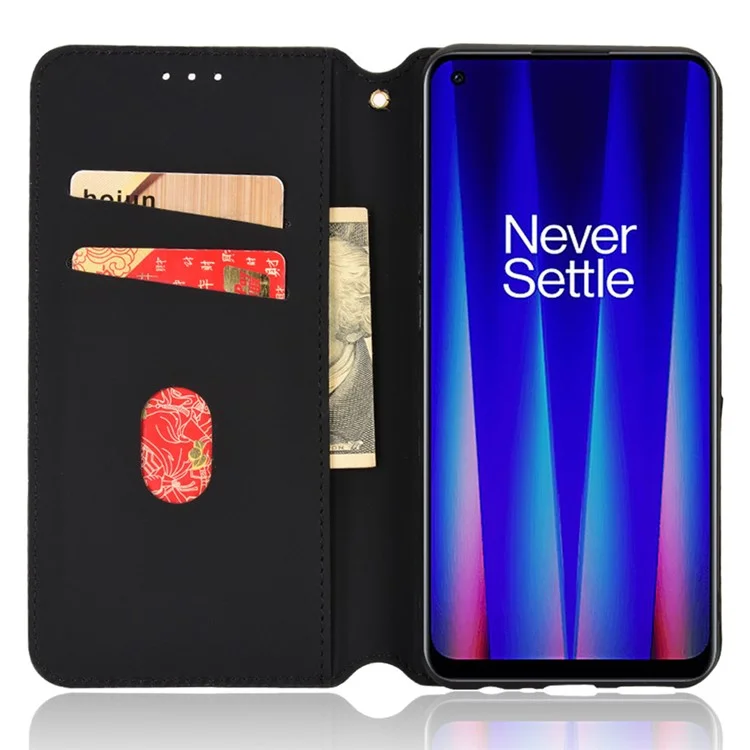 For OnePlus Nord CE 2 5G Rhombus Imprinted Stand Wallet PU Leather Case Magnetic Absorption Phone Cover - Black
