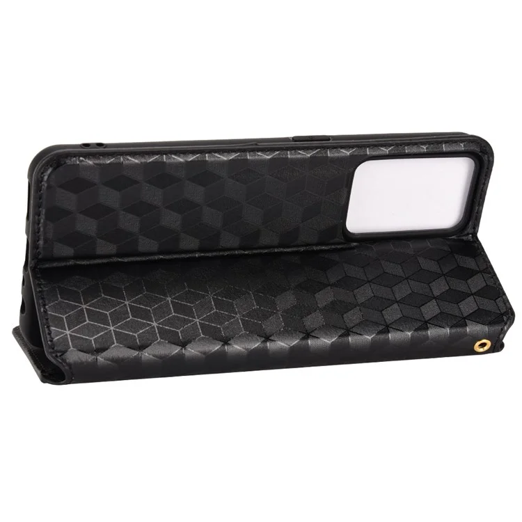 For OnePlus Nord CE 2 5G Rhombus Imprinted Stand Wallet PU Leather Case Magnetic Absorption Phone Cover - Black