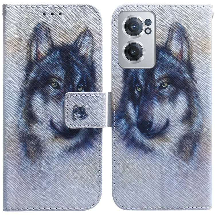 Wallet Phone Case for OnePlus Nord CE 2 5G Pattern Printed PU Leather Folio Flip Cover Magnetic Closure Shell with Stand - Wolf