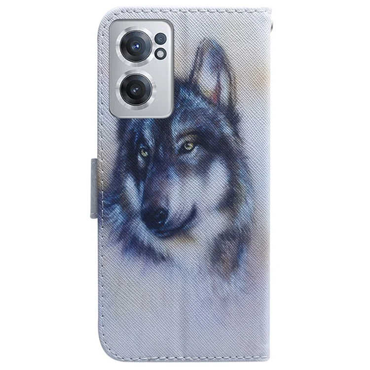 Wallet Phone Case for OnePlus Nord CE 2 5G Pattern Printed PU Leather Folio Flip Cover Magnetic Closure Shell with Stand - Wolf