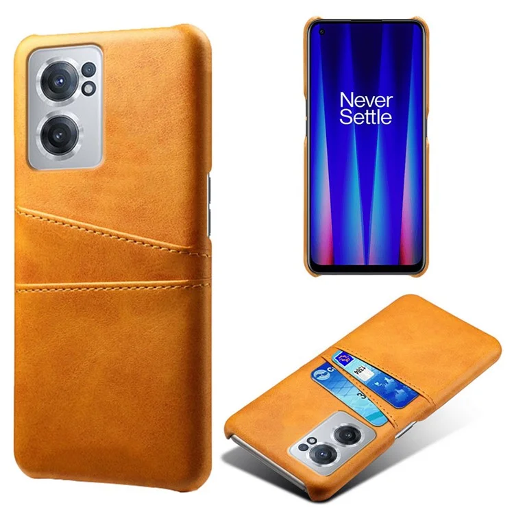 For OnePlus Nord CE 2 5G Phone Case Dual-layer Protection PU Leather Coated Hard PC Cover Two Card Slots Mobile Phone Protector - Orange