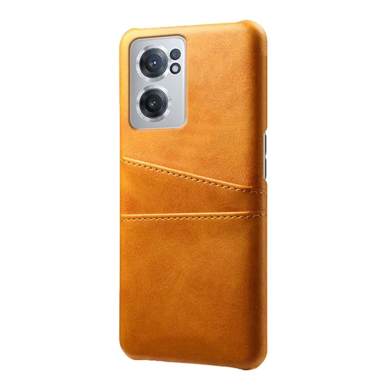 For OnePlus Nord CE 2 5G Phone Case Dual-layer Protection PU Leather Coated Hard PC Cover Two Card Slots Mobile Phone Protector - Orange