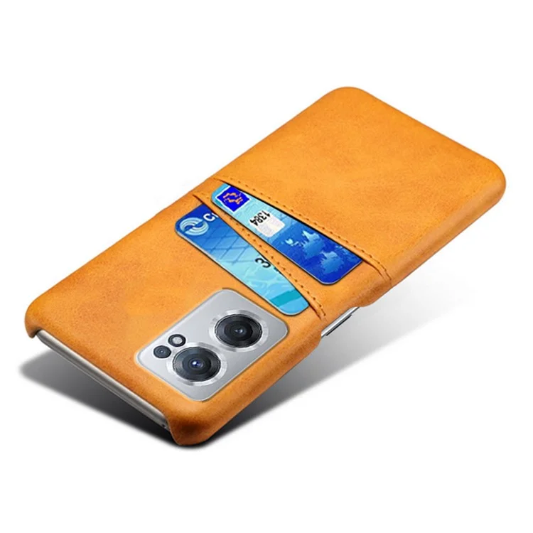 For OnePlus Nord CE 2 5G Phone Case Dual-layer Protection PU Leather Coated Hard PC Cover Two Card Slots Mobile Phone Protector - Orange