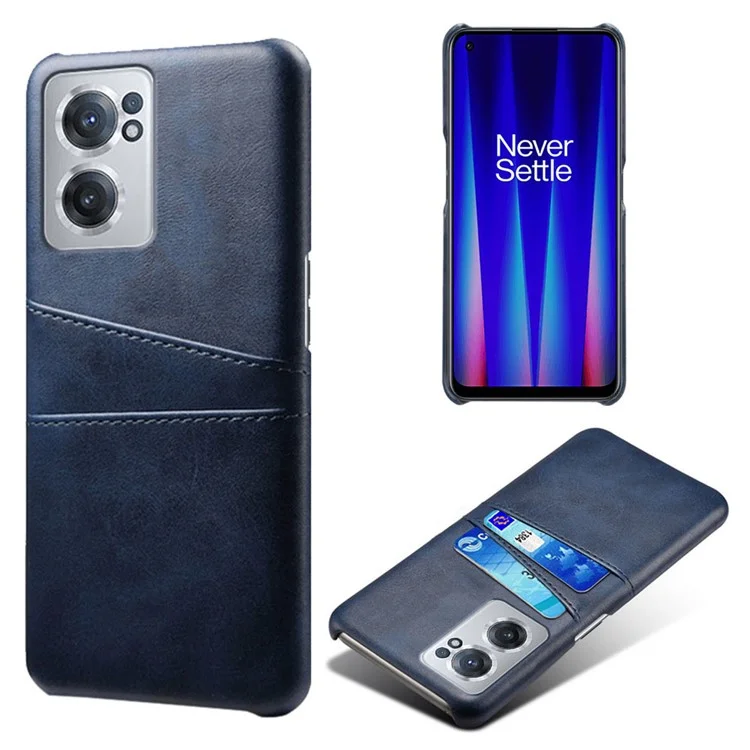 Funda para teléfono OnePlus Nord CE 5G, protección de doble capa, revestimiento de piel sintética de PU y cubierta dura de PC, dos ranuras para tarjetas, protector de teléfono móvil - Azul