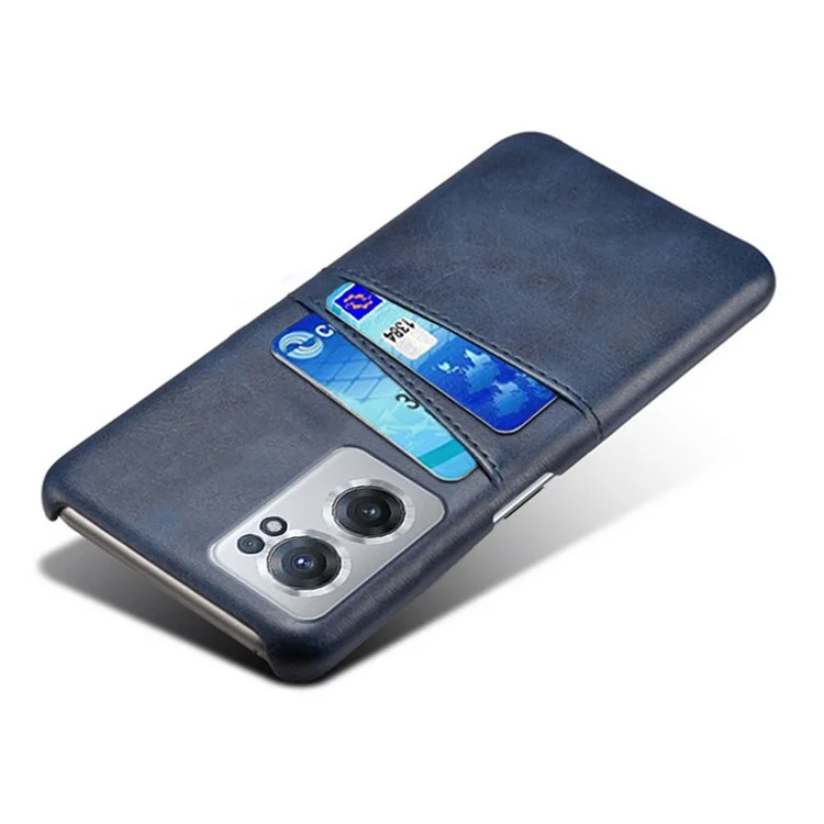 Funda para teléfono OnePlus Nord CE 5G, protección de doble capa, revestimiento de piel sintética de PU y cubierta dura de PC, dos ranuras para tarjetas, protector de teléfono móvil - Azul