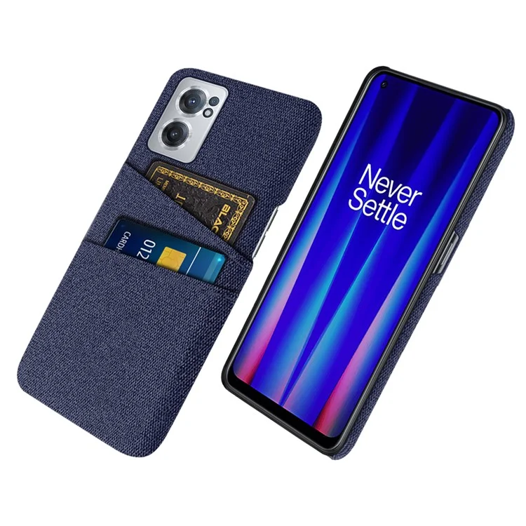 Funda para teléfono para OnePlus Nord CE 2 5G, textura de tela resistente a golpes con dos ranuras para tarjetas, cubierta protectora de tela + PC - Azul