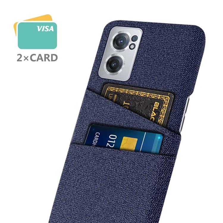 Funda para teléfono para OnePlus Nord CE 2 5G, textura de tela resistente a golpes con dos ranuras para tarjetas, cubierta protectora de tela + PC - Azul