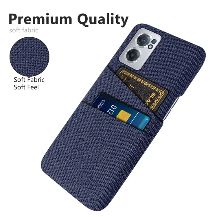 Funda para teléfono para OnePlus Nord CE 2 5G, textura de tela resistente a golpes con dos ranuras para tarjetas, cubierta protectora de tela + PC - Azul