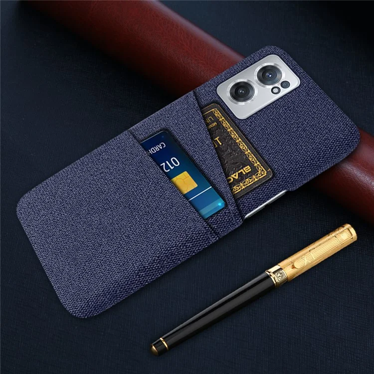 Funda para teléfono para OnePlus Nord CE 2 5G, textura de tela resistente a golpes con dos ranuras para tarjetas, cubierta protectora de tela + PC - Azul