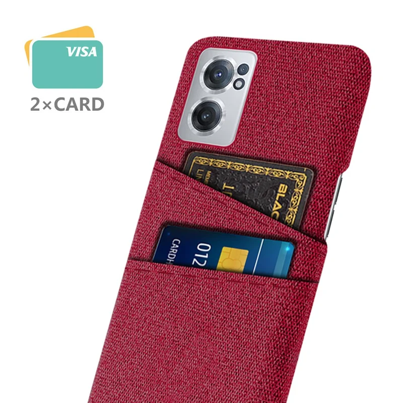 Phone Case for OnePlus Nord CE 2 5G, Shockproof Cloth Texture Dual Card Slots Cloth + PC Protective Cover - Red